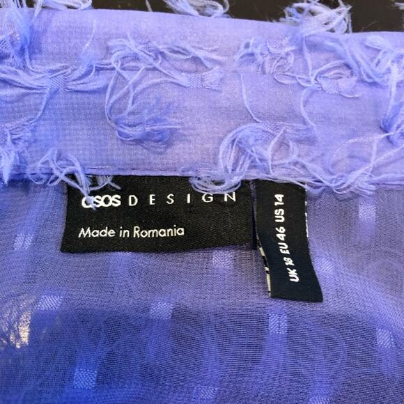 ASOS Design purple blue fringe feather sheer button down top size US 14 - Picture 9 of 14